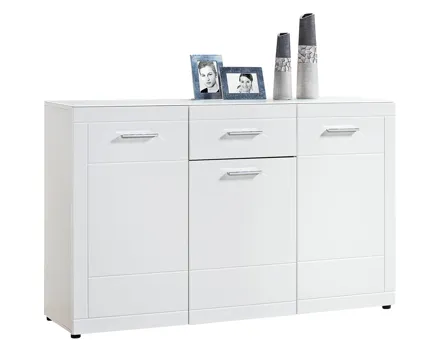 Kommode Atlantis MDF Hochglanz weiss mit Milchglasabdeckung 146 x 92 x 40 cm