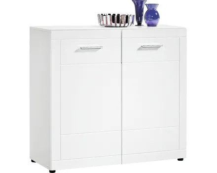 Kommode Atlantis MDF Hochglanz weiss mit Milchglasabdeckung 97 x 92 x 40 cm