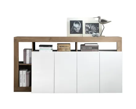 Kommode Beverly 184 Dekor Eiche mit Korpus Hochglanz weiss 184 x 93 x 42 cm