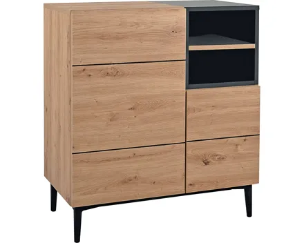 Kommode Joe Eiche Artisan schwarz 80 x 90 x 42 cm