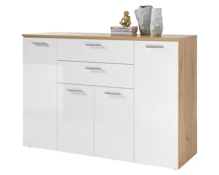 Kommode Paul Dekor Eiche Artisan Hochglanz weiss 152 x 106 x 50 cm