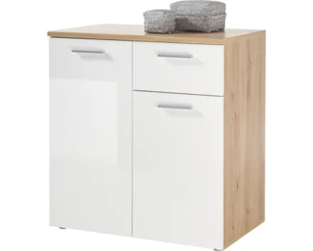 Kommode Paul Dekor Eiche Artisan Hochglanz weiss 80 x 85 x 50 cm