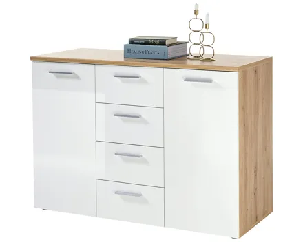 Kommode Paul Eiche Artisan Hochglanz weiss 120 x 85 x 50 cm