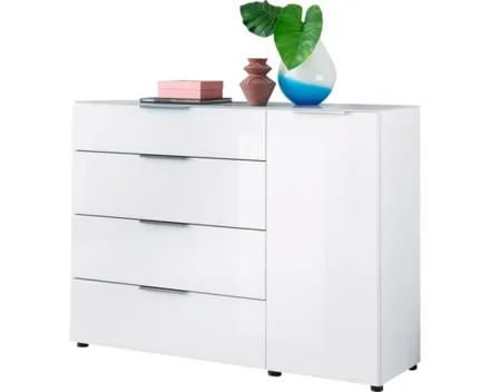 Kommode Santo, Spanplatte Glas weiss, 135 x 99 x 40 cm