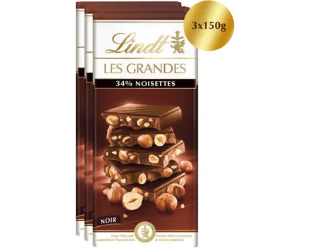 Lindt Les Grandes Tafelschokolade Nuss Noir Crémant 3x150g