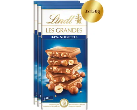 Lindt Tafelschokolade Grandes Noisettes & Lait Crémeux 3x150g