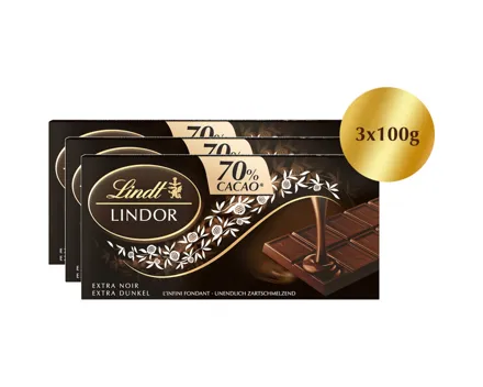 Lindt Tafelschokolade Lindor Noir 70% 3x100g