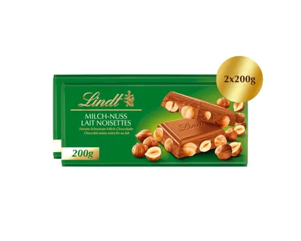 Lindt Tafelschokolade Milch & Nuss 2x200g