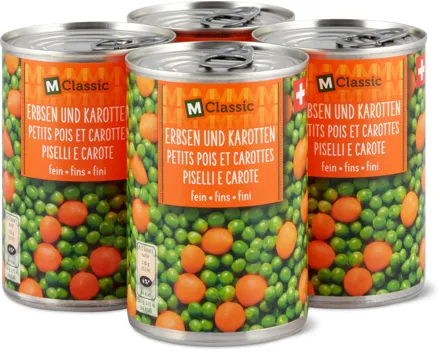 M-Classic-Erbsen und Karotten, -Erbsen oder -Apfelmus, 4er-Pack