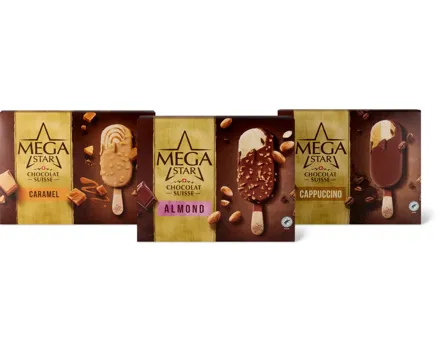 MegaStar-Almond-, -Caramel- oder -Cappuccino-Glace-Stängel, 12er-Pack