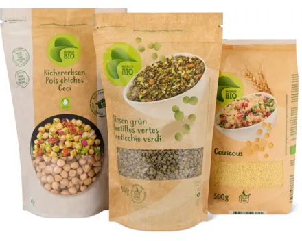 Migros Bio-Couscous, -Linsen, -Kichererbsen und -Quinoa