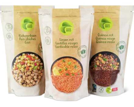 Migros Bio-Linsen, -Couscous, -Kichererbsen und -Quinoa