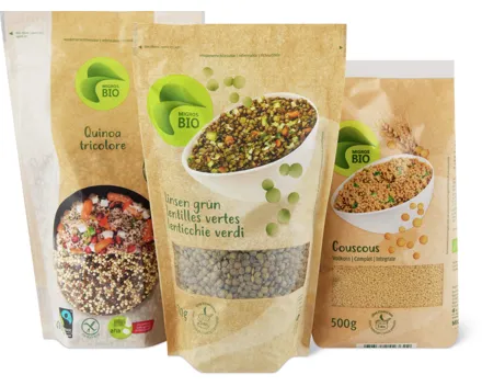 Migros Bio-Linsen, -Kichererbsen, -Couscous und Quinoa
