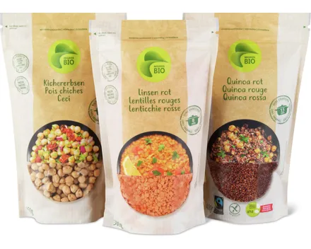 Migros Bio-Linsen, -Quinoa, -Kichererbsen und -Couscous