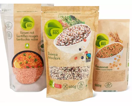 Migros Bio-Quinoa, -Linsen, -Kichererbsen und -Couscous