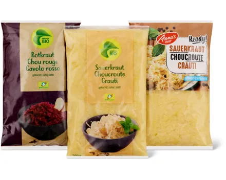 Migros Bio und Anna's Best Sauer- und Rotkraut, gekühlt