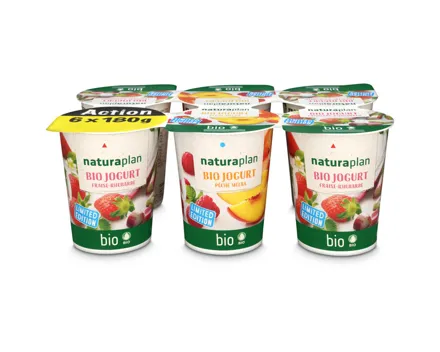 Natura Plan Bio Jogurt Erdbeere Rhabarber Pfirsich Melba 6x180g