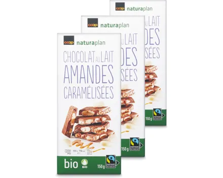 Naturaplan Bio chocolat au lait & amandes caramélisées 3x150g