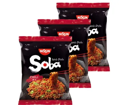 Nissin Soba gebratene Nudeln Chili Trio