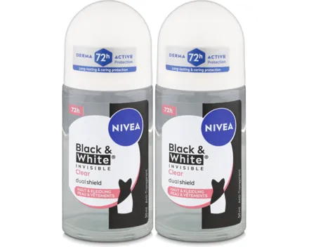 Nivea Black & White Invisible Clear Deo Roll-on Female 2x 50ml