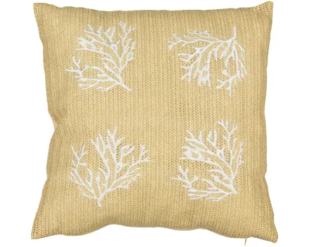 Outdoor-Zierkissen Bast mit Stickereien beige 45 x 45 cm
