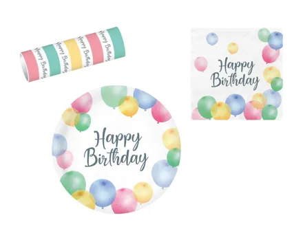 «Party Fun» Luftschlangen, 3er/Teller, 8er/Servietten, 20er
