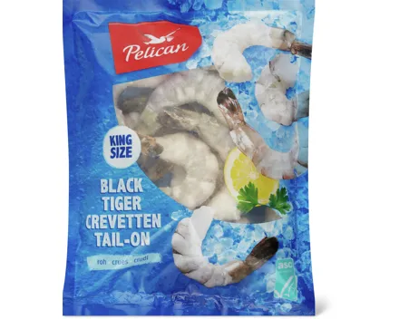 Pelican Black Tiger Crevetten Tail-on, ASC