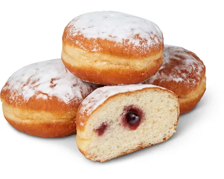 Petit Bonheur Berliner mit Himbeer-Johannisbeer-Füllung