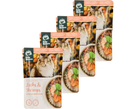 PureNature Katzenfutter in Gelee Lachs + Shrimps 4x 80g