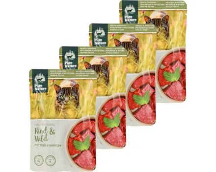 PureNature Katzenfutter in Gelee Rind + Wild 4x 85g