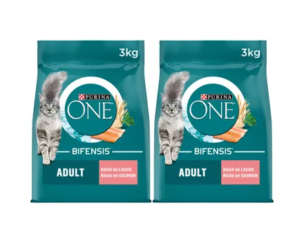 Purina ONE Trocken-Katzenfutter Adult Lachs+Vollkorn 2x 3000g
