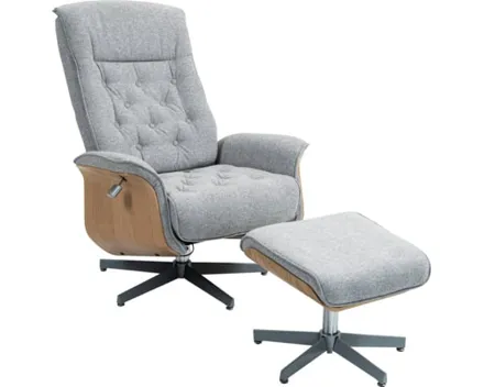Relaxsessel Bond Stoff grau Holzverkleidung Dekor Eiche, manuelle Relaxfunktion