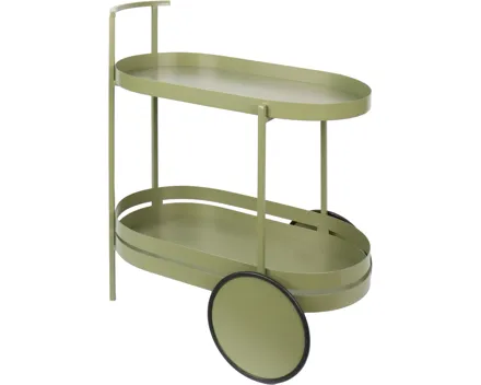 Rollwagen Metall olivgrün oval mit 2 Ablagen