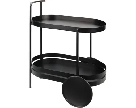 Rollwagen Metall schwarz oval mit 2 Ablagen