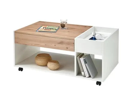 Salontisch Emil auf Rollen Dekor weiss Eiche Artisan 110 x 44 x 60 cm