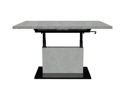 Salontisch Lift höhenverstellbar, Melamin Keramik-Optik Lichtgrau, 120-160 x 56-75 x 70 cm