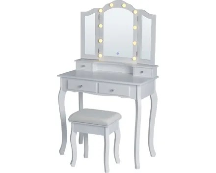 Schminktisch Lea mit Hocker+LED weiss lackiert 80 x 139 x 40 cm