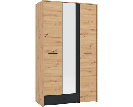 Schrank Varadero Melamin Artisan Eiche schwarz 119 x 204 x 53 cm, mit Spiegel