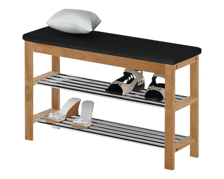 Schuhregal Diana Kiefer massiv natur Kunstleder schwarz 81 x 49 x 31 cm