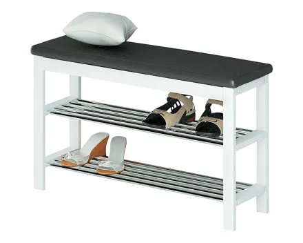 Schuhregal Diana Kiefer massiv weiss Kunstleder schwarz 81 x 49 x 31 cm