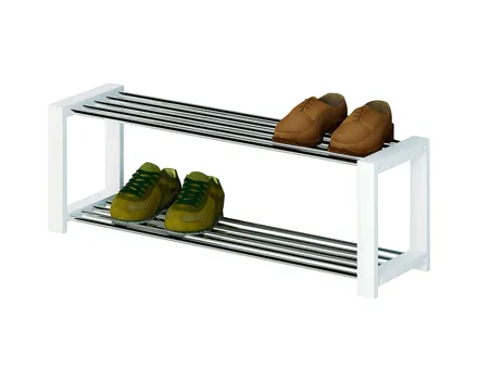 Schuhregal Myriam Kiefer massiv weiss Chromfarben 80 x 32 x 30 cm