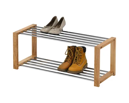 Schuhregal Tamara Kiefer massiv Natur Chromfarben 80 x 32 x 30 cm