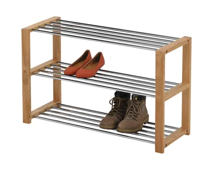 Schuhregal Tamara Kiefer massiv Natur Chromfarben 80 x 50 x 30 cm