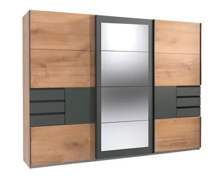 Schwebetürenschrank Luzern Dekor 270 x 210 x 64 cm, mit Spiegel Eiche