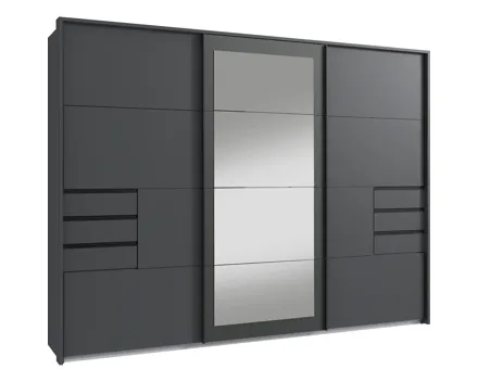 Schwebetürenschrank Luzern Dekor graphit 270 x 213 x 64 cm, mit Spiegel + Passepartout