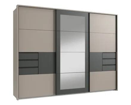 Schwebetürenschrank Luzern Dekor saharagrau 270 x 213 x 64 cm, mit Spiegel + Passepartout
