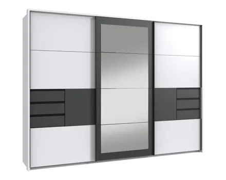 Schwebetürenschrank Luzern Dekor weiss 270 x 213 x 64 cm, mit Spiegel + Passepartout