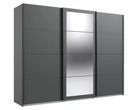 Schwebetürenschrank Minden, Dekor graphit, 270 x 210 x 65 cm, mit Spiegel