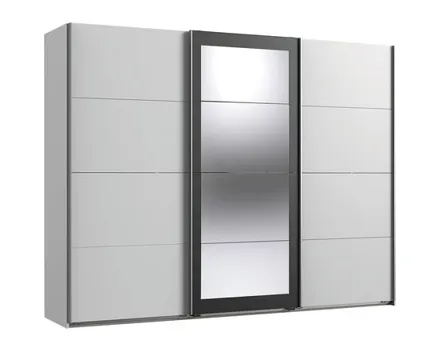 Schwebetürenschrank Minden Dekor weiss Raw Steel 270 x 210 x 65 cm, mit Spiegel