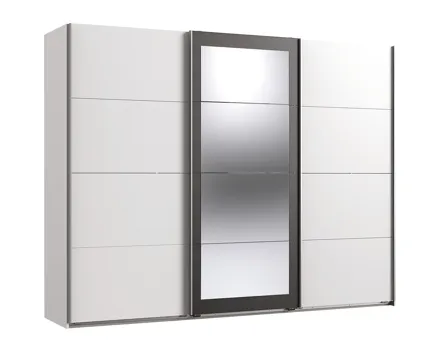Schwebetürenschrank Minden Dekor weiss Raw Steel 270 x 210 x 65 cm, mit Spiegel